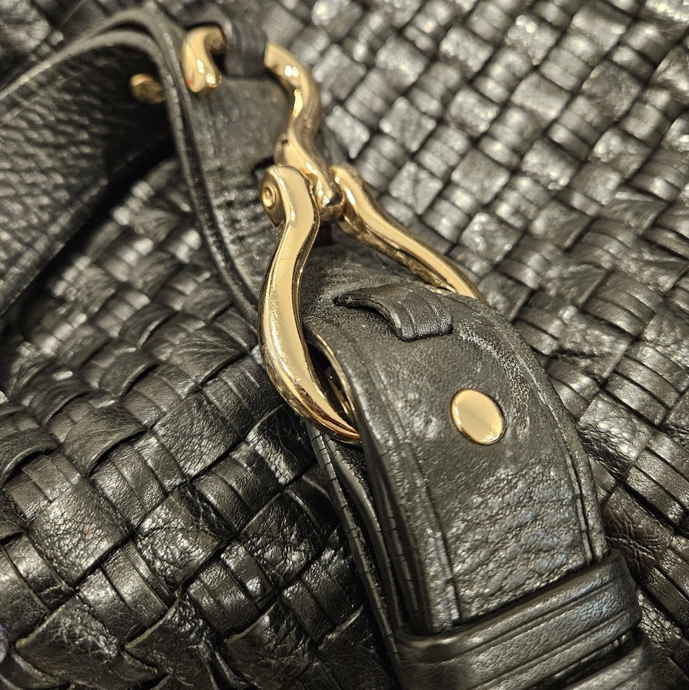 Cole Haan Black Leather Woven Hobo Bag - Picture 4 of 5